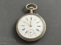 Silver-plated pocket watch hunting scene