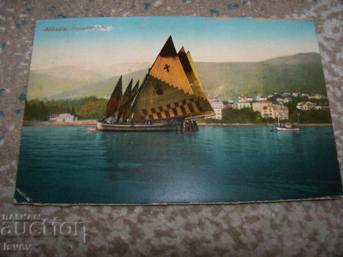 Auction Old postcard from Abbazia with sailboat 1903 Auction Old postcard from Abbazia with sailboat 1903