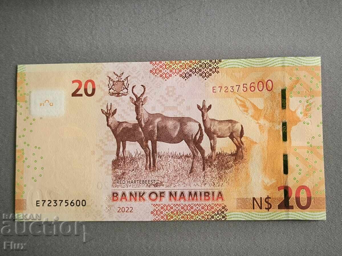 Bancnota - Namibia - 20 de dolari UNC | 2022 cu preț 10.00 BGN | € 5.11