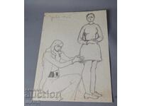 Desen vechi de maestru, creion, femei probând haine