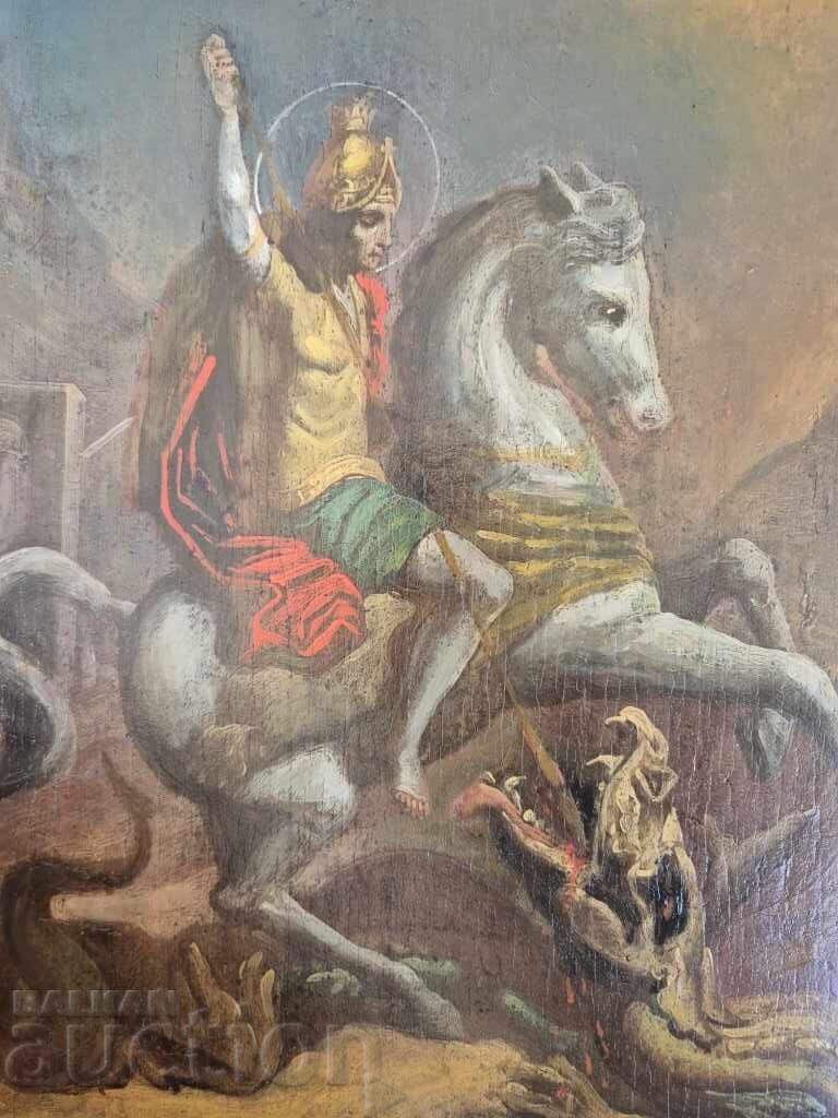 Παλαιά Ρωσική Αγία Γεωργίου Οικιακή Εικόνα όμορφη αυθεντική 19ος αιώνας με τιμή 1100.00 BGN | € 562.42