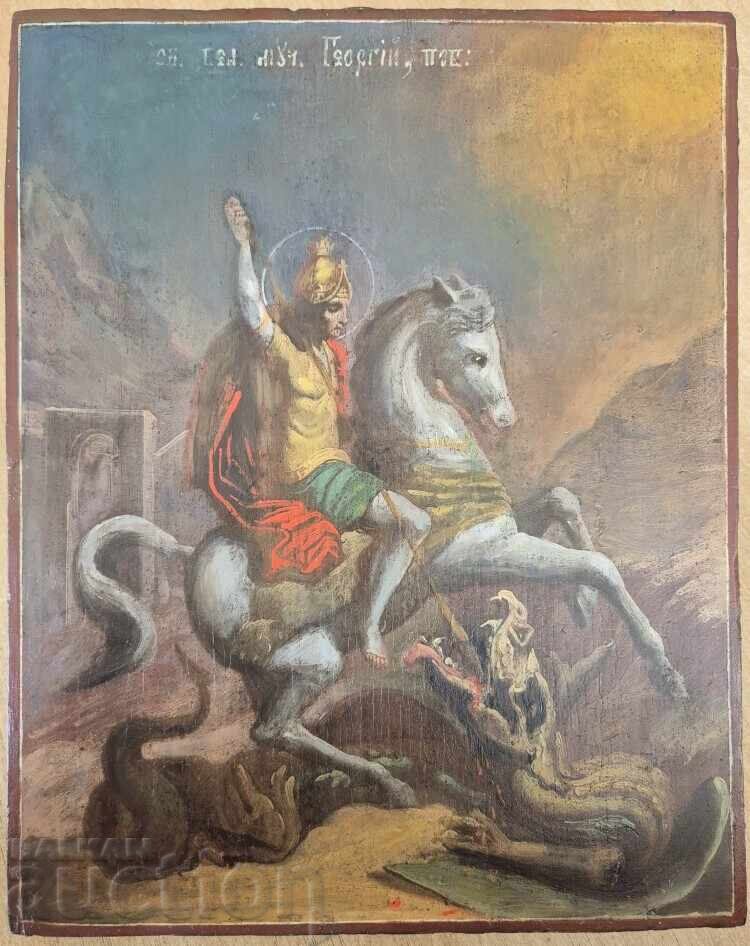 Παλαιά Ρωσική Αγία Γεωργίου Οικιακή Εικόνα όμορφη αυθεντική 19ος αιώνας