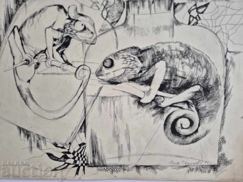 Ina Tumneva beautiful exotic ink drawing 1983 - 6