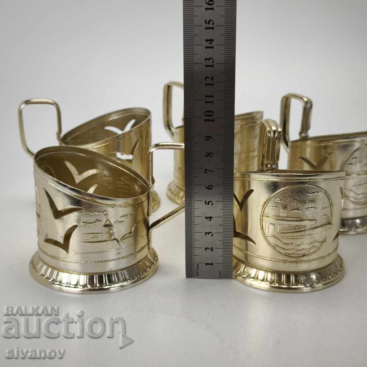 Стар комплект от 5 подстакани стакани сервиз СССР #6028 - 6