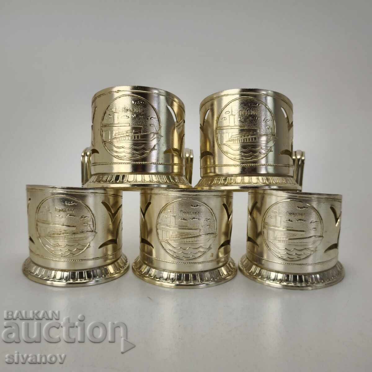 Стар комплект от 5 подстакани стакани сервиз СССР #6028