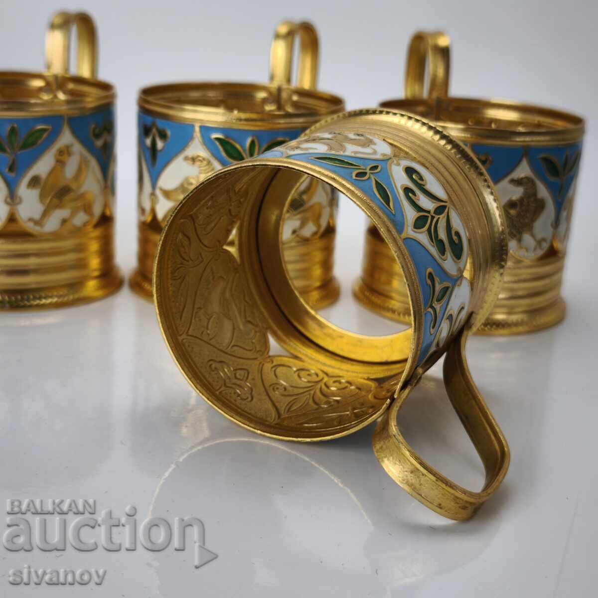 Доставка на Стар комплект от 4 подстакани стакани сервиз СССР #6029