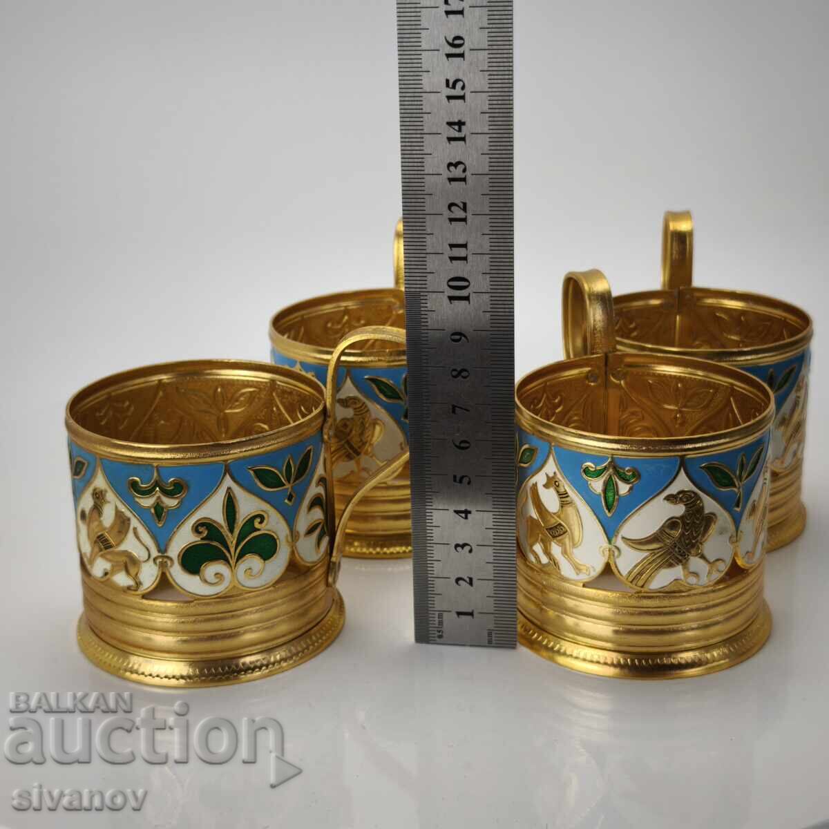 Стар комплект от 4 подстакани стакани сервиз СССР #6029 - 6