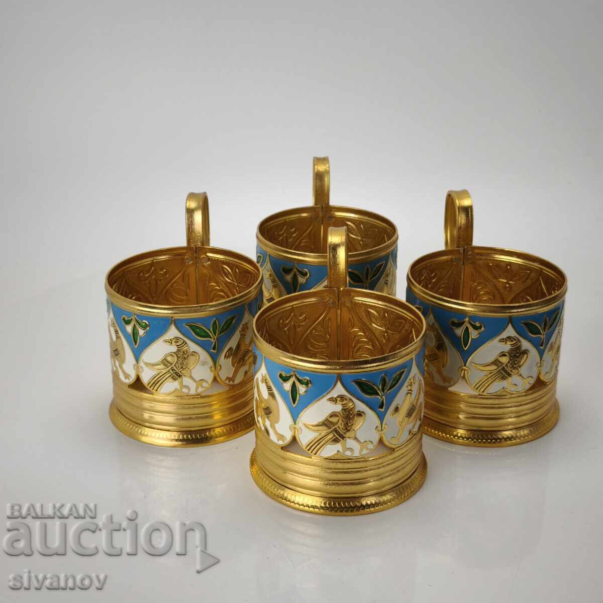 Стар комплект от 4 подстакани стакани сервиз СССР #6029