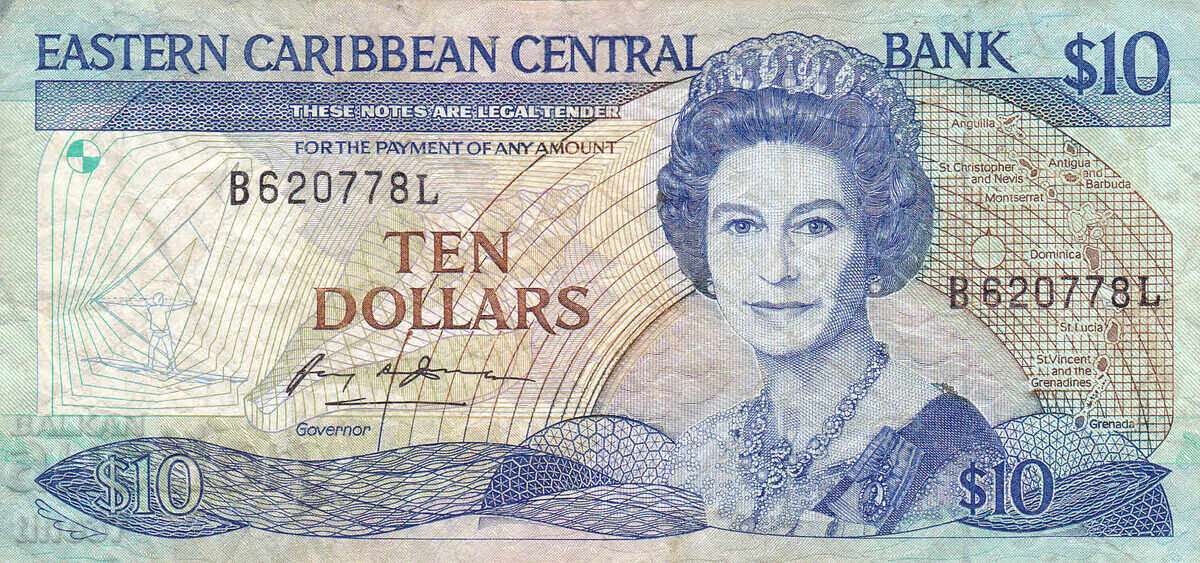 tino37 - EASTERN CARIBBEAN (Saint Lucia) - 10 DOLLARS - 1985/93 with price 27.30 BGN | € 13.96