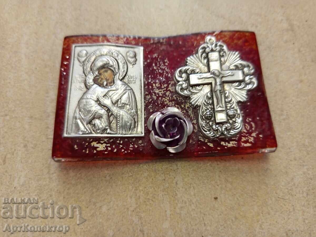 Crucifix of the Theotokos (Virgin Mary) glass silver, space for a small candle to burn with price 40.00 BGN | € 20.45