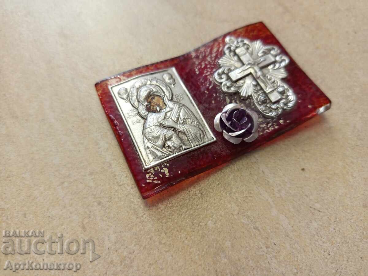 Auction  Crucifix of the Theotokos (Virgin Mary) glass silver, space for a small candle to burn