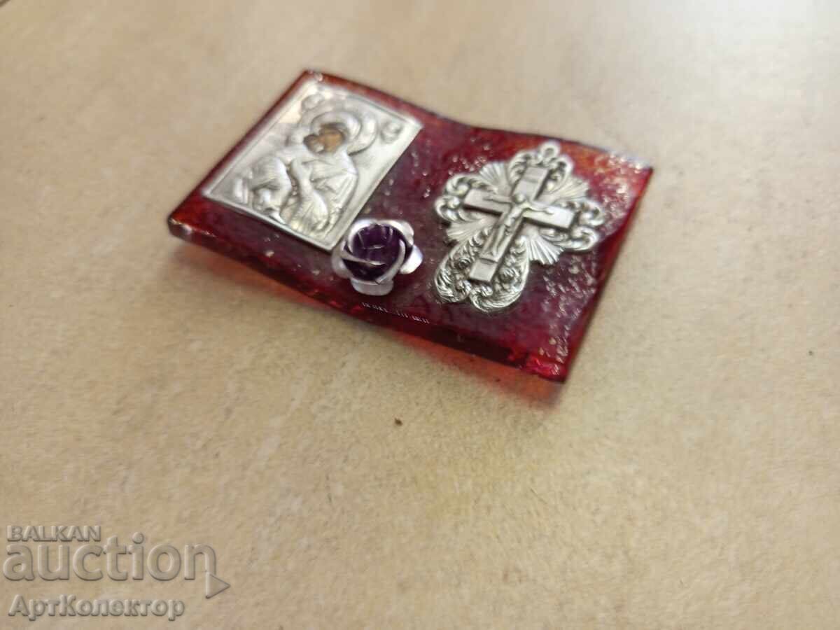 Delivery of Crucifix of the Theotokos (Virgin Mary) glass silver, space for a small candle to burn