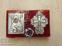 Răstignirea Maicii Domnului sticlă argint loc pentru o lumânare mică să ardă