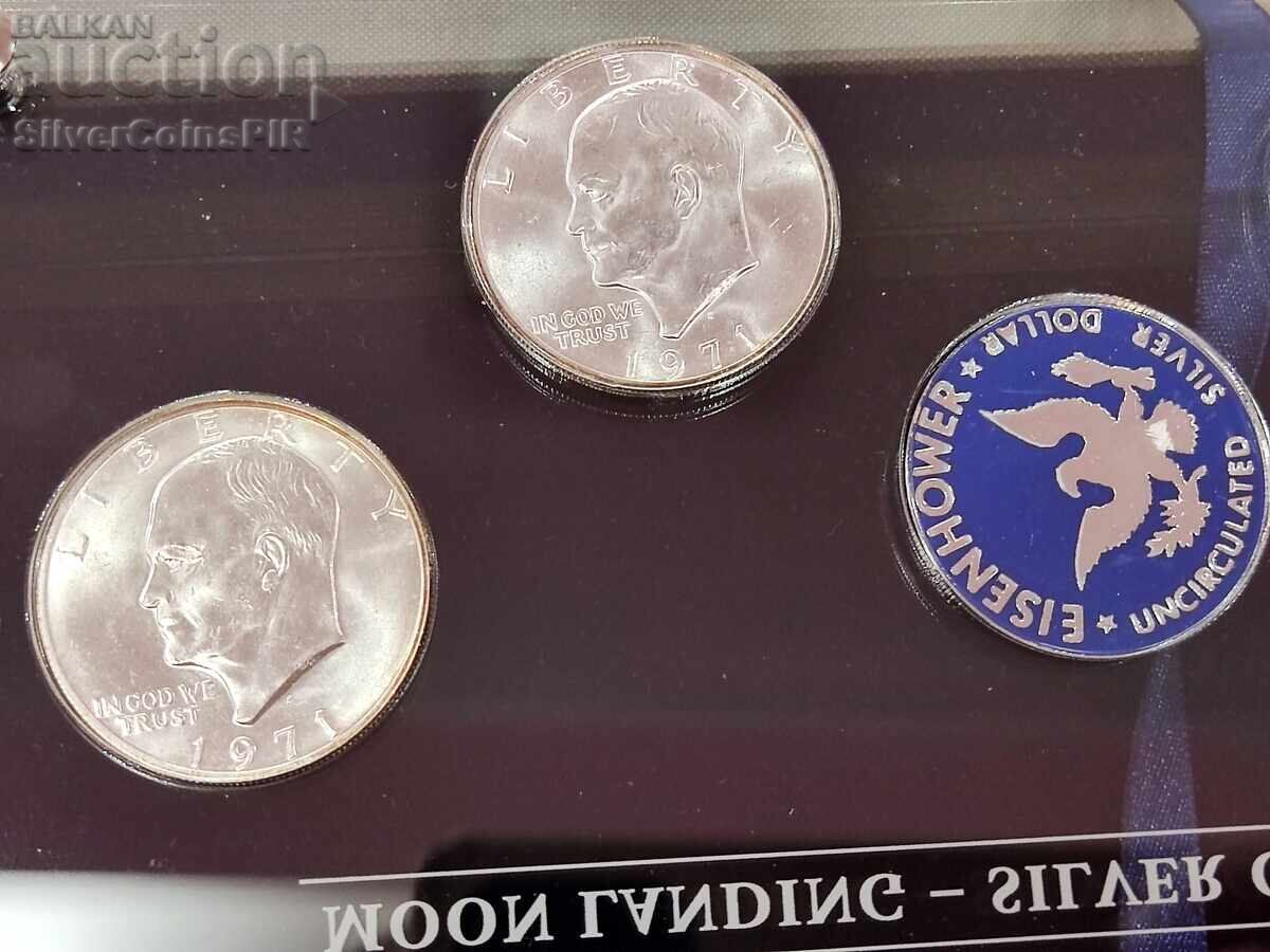 Silver 4x 1 Dollar Moon Landing USA 1971 - 6 Silver 4x 1 Dollar Moon Landing USA 1971 - 6
