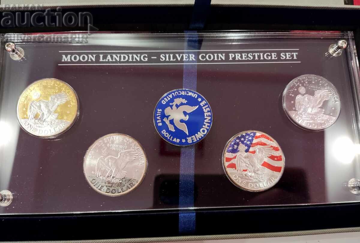 Silver 4x 1 Dollar Moon Landing USA 1971 Silver 4x 1 Dollar Moon Landing USA 1971