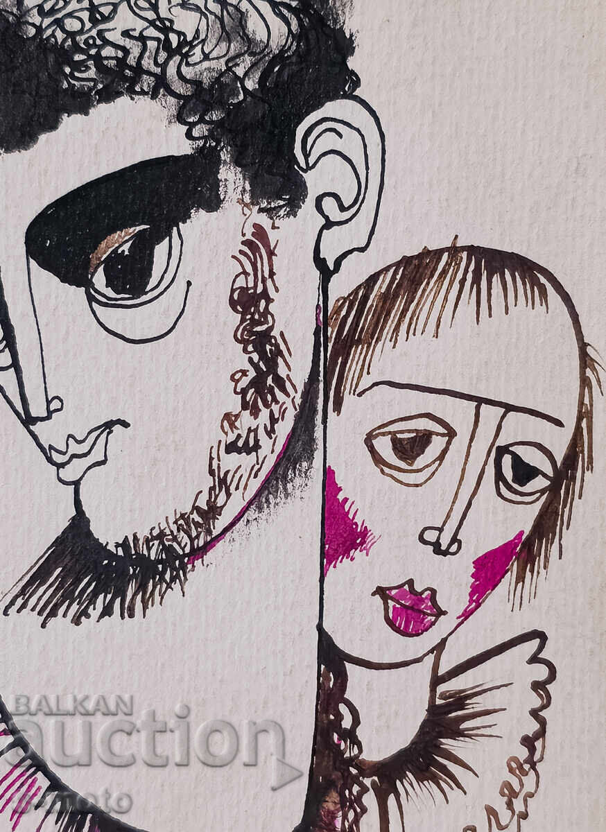 Delivery of Abstract watercolor painting portrait signed, 1981