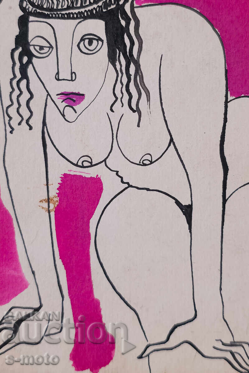 Auction  Abstract watercolor painting portrait signed, 1981