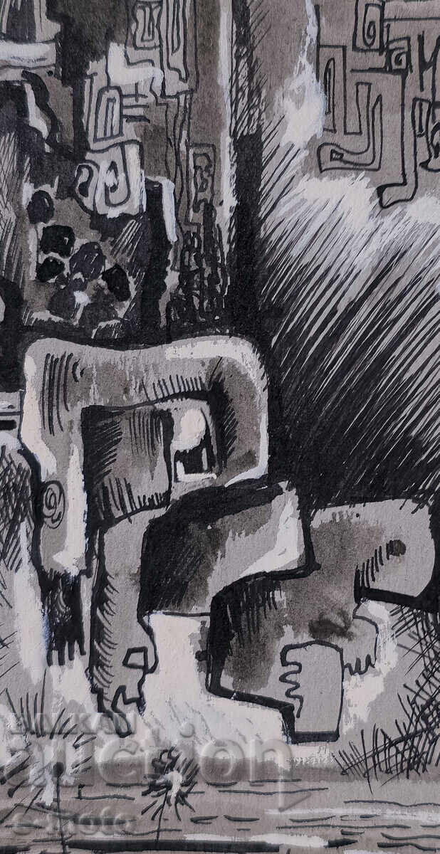 Livrarea Pictură abstractă tuș, tempera, semnată, 1982 Livrarea Pictură abstractă tuș, tempera, semnată, 1982