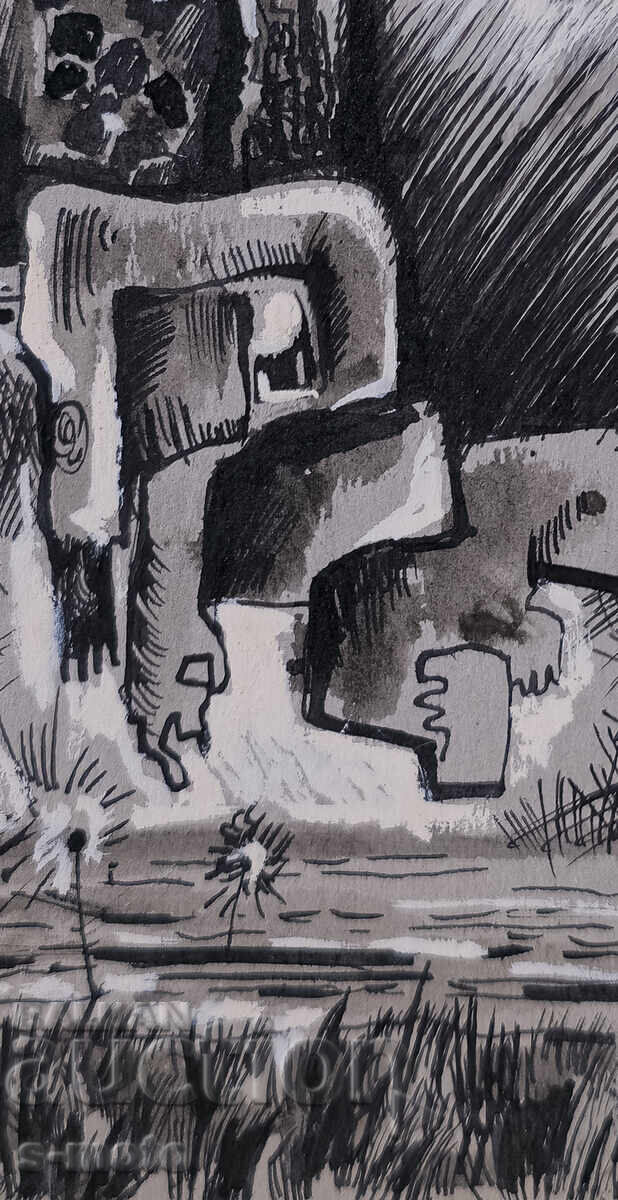 Pictură abstractă tuș, tempera, semnată, 1982 - 5 Pictură abstractă tuș, tempera, semnată, 1982 - 5