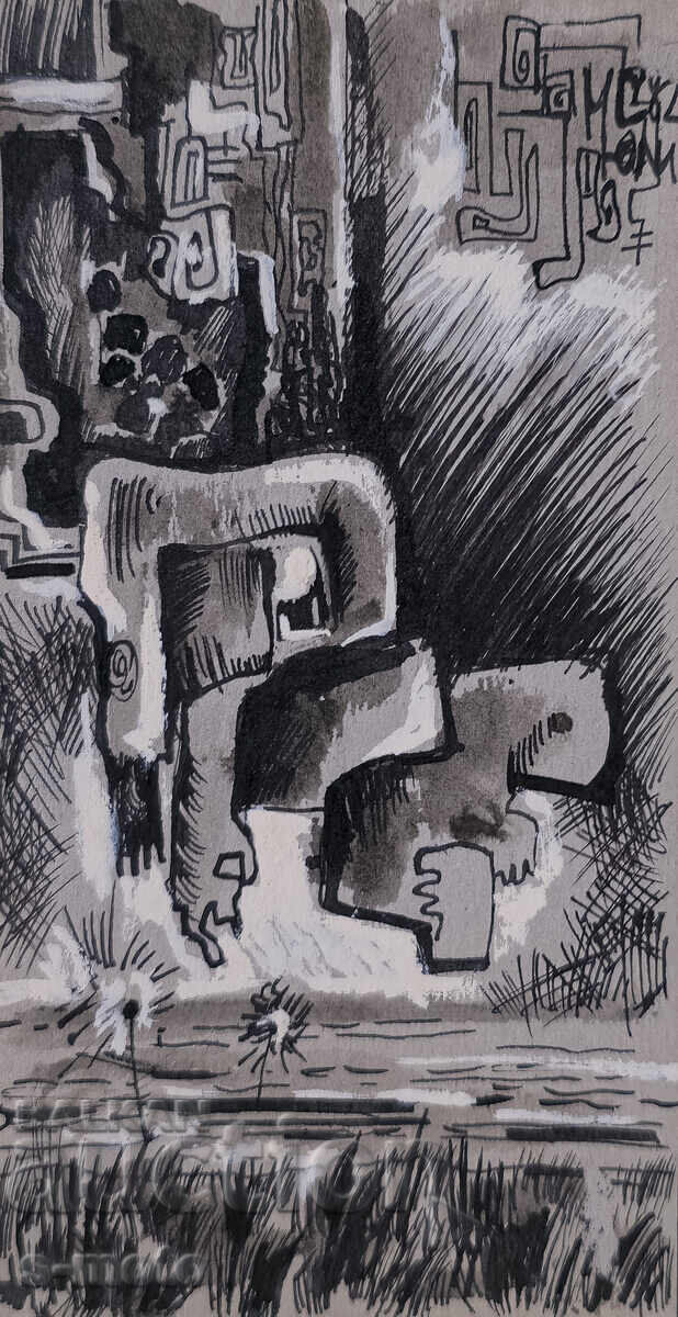 Pictură abstractă tuș, tempera, semnată, 1982 Pictură abstractă tuș, tempera, semnată, 1982