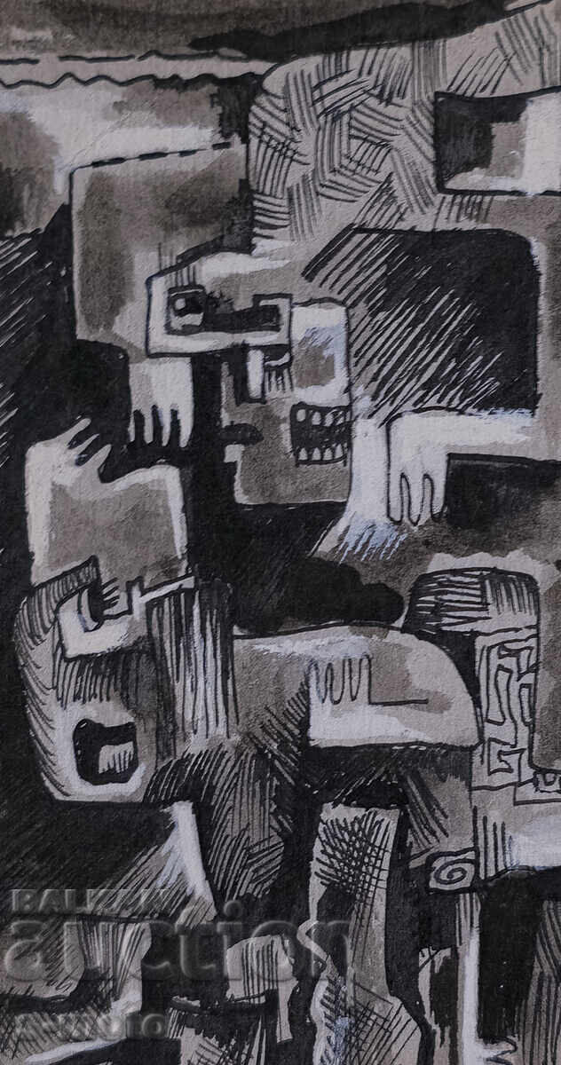 Αφηρημένη ζωγραφική με μελάνι, τέμπερα, υπογεγραμμένη, 1982 - 5