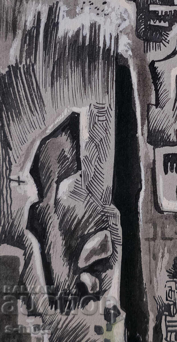 Pictură abstractă tuș, tempera, semnată, 1982 - 6