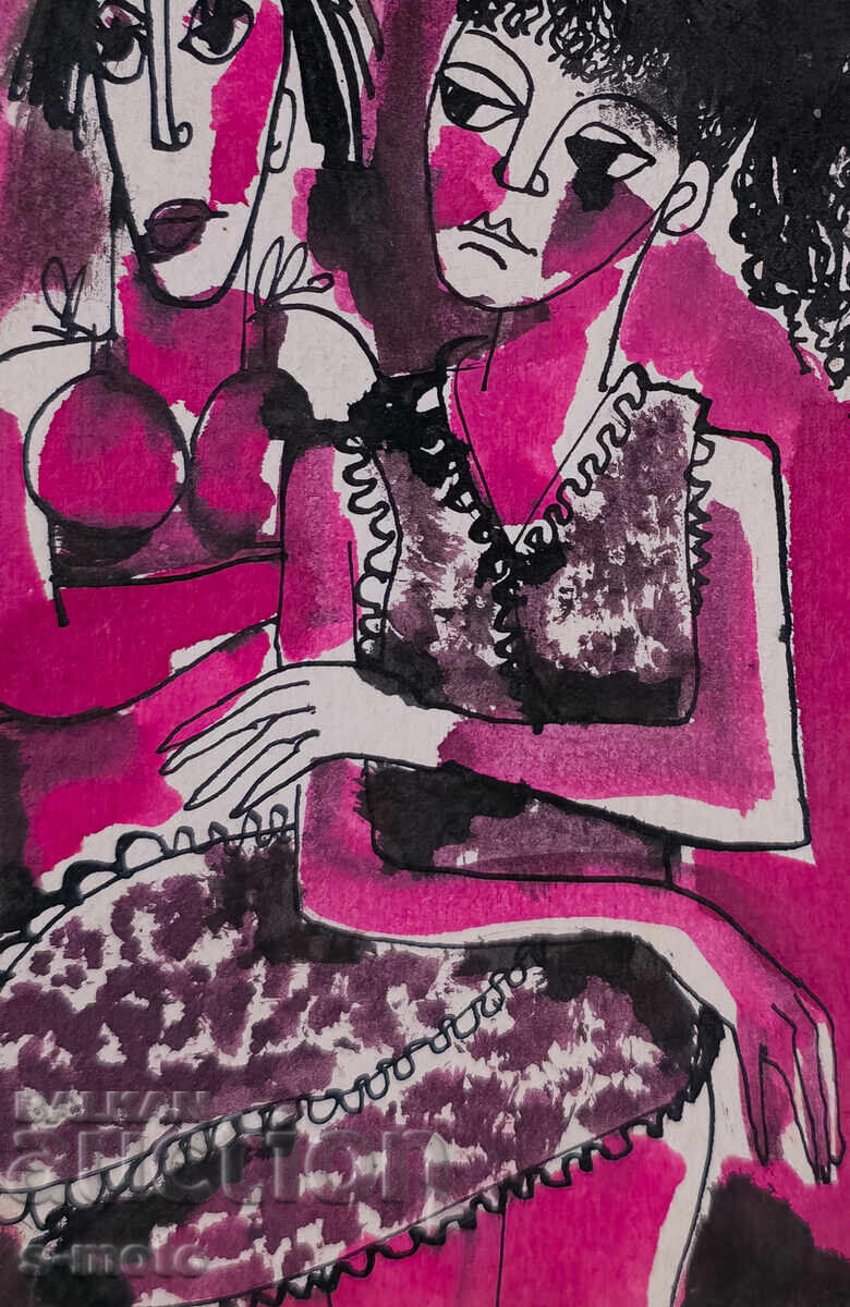 Delivery of Abstract watercolor painting portrait signed, 1981