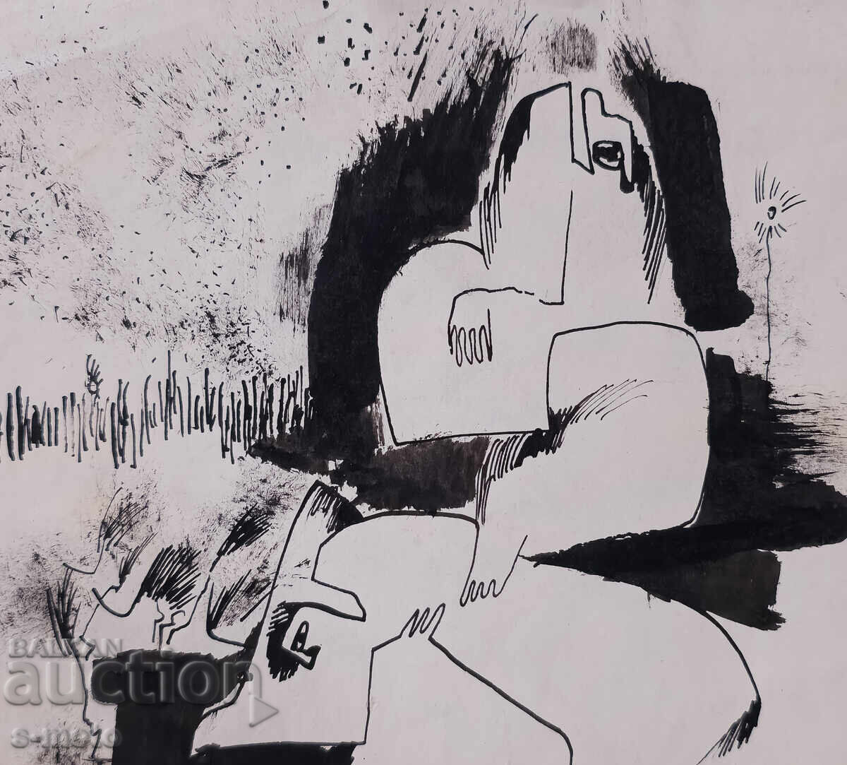 Auction Abstract ink painting, signed, 1982 Auction Abstract ink painting, signed, 1982