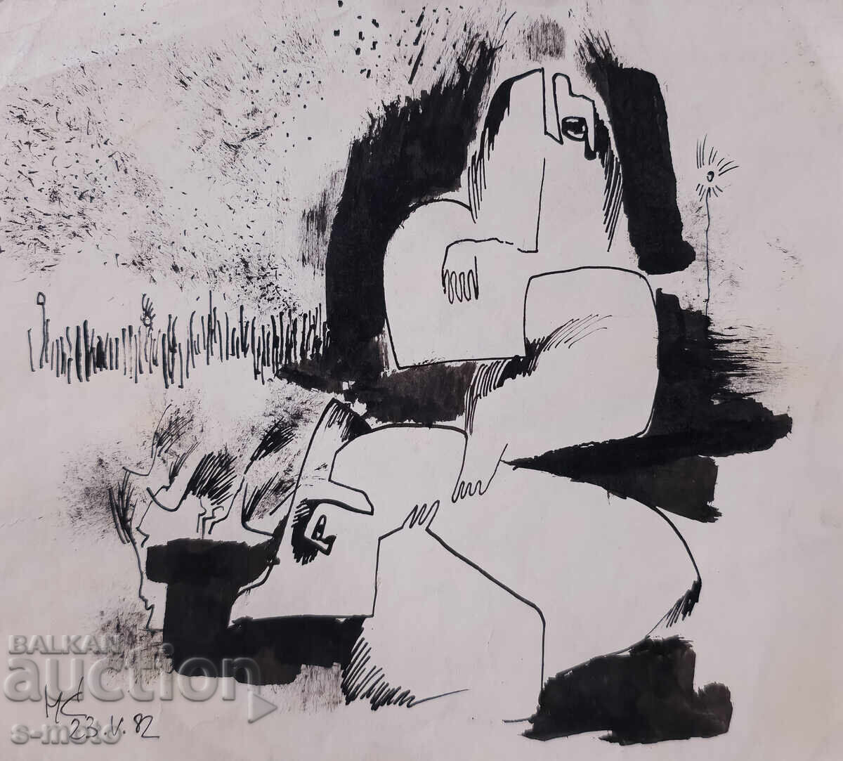 Abstract ink painting, signed, 1982 Abstract ink painting, signed, 1982