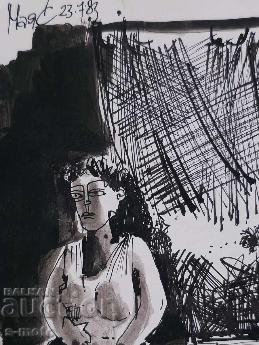 Αφηρημένη εικόνα με μελάνι, υπογεγραμμένη, 1983 με τιμή 120.00 BGN | € 61.36