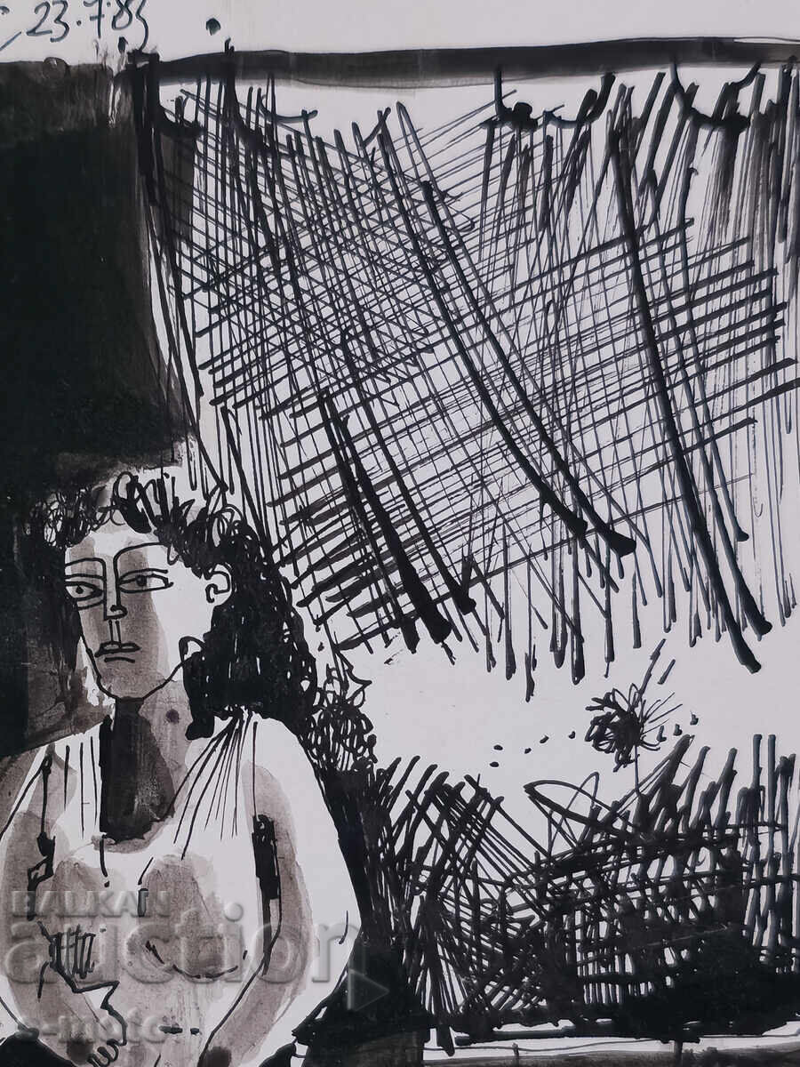 Παράδοση Αφηρημένη εικόνα με μελάνι, υπογεγραμμένη, 1983