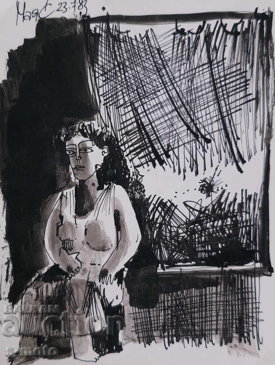 Αφηρημένη εικόνα με μελάνι, υπογεγραμμένη, 1983