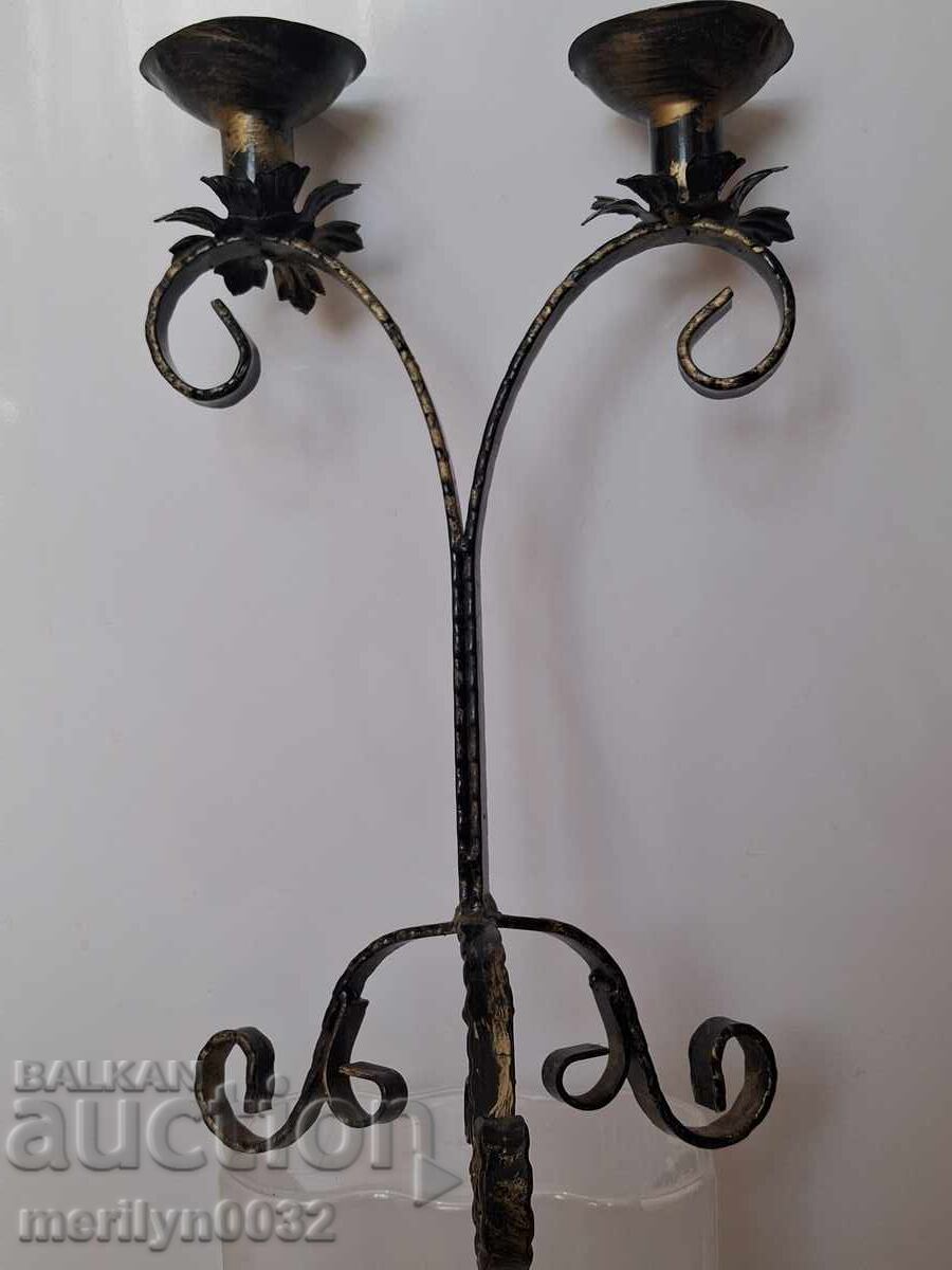 Old wrought iron candlestick lamp - 5