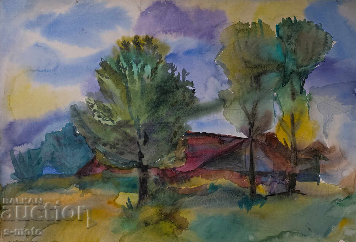 Παλιός πίνακας ακουαρέλα τοπίο με τιμή 250.00 BGN | € 127.82