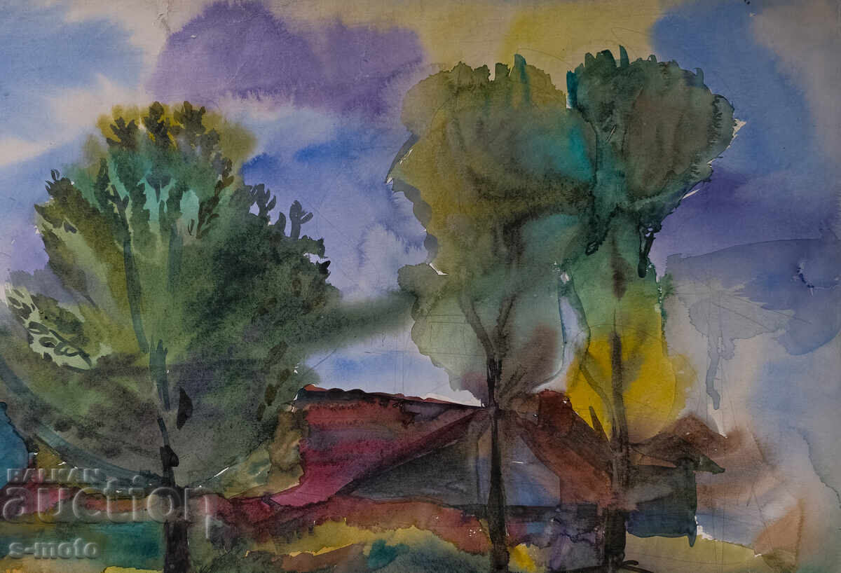 Παράδοση Παλιός πίνακας ακουαρέλα τοπίο