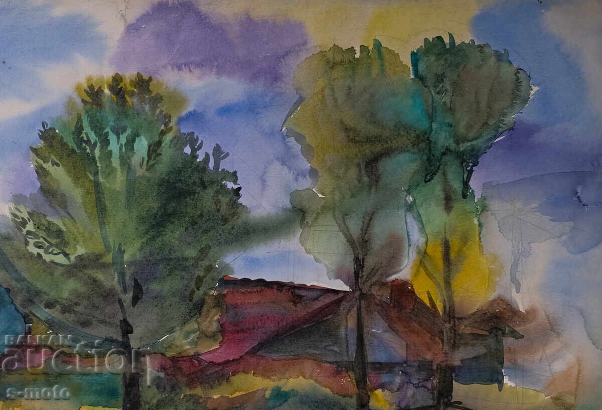 Παλιός πίνακας ακουαρέλα τοπίο - 5