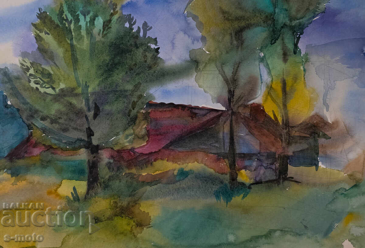 Παλιός πίνακας ακουαρέλα τοπίο - 6