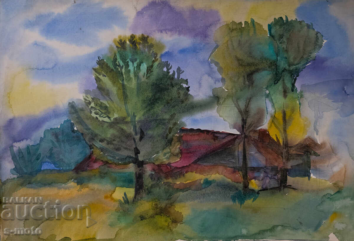 Παλιός πίνακας ακουαρέλα τοπίο