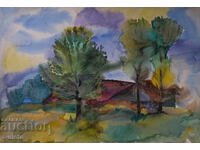 Παλιός πίνακας ακουαρέλα τοπίο