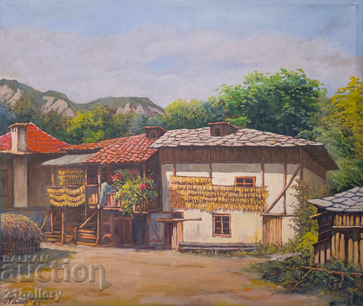 Culori de ulei, peisaj rural, case semnate cu preț 450.00 BGN | € 230.08