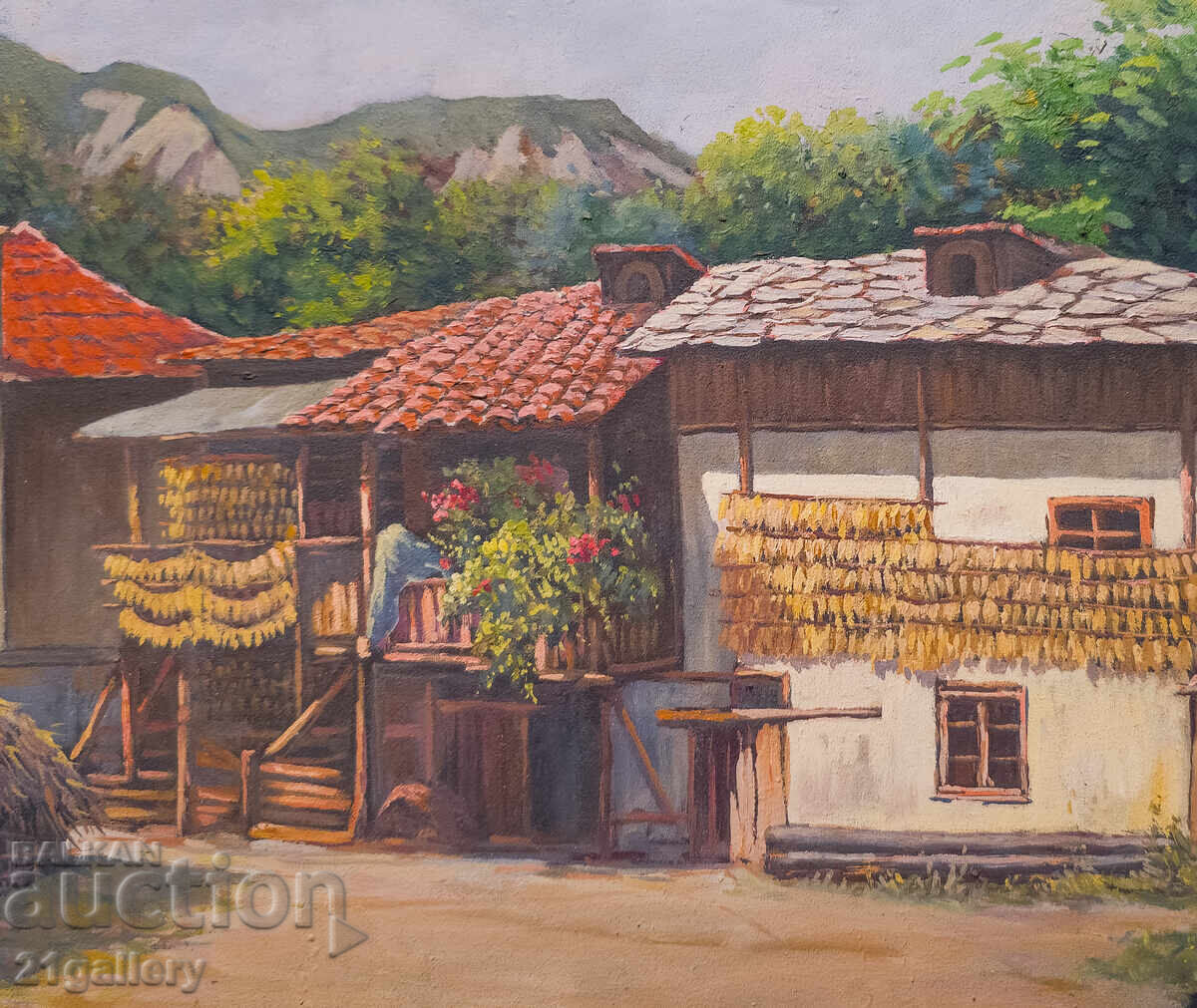 Culori de ulei, peisaj rural, case semnate - 5