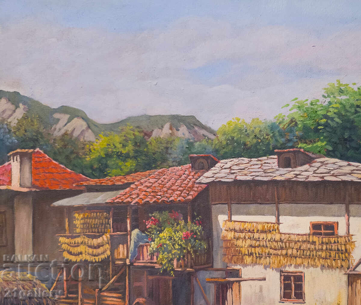 Culori de ulei, peisaj rural, case semnate - 6