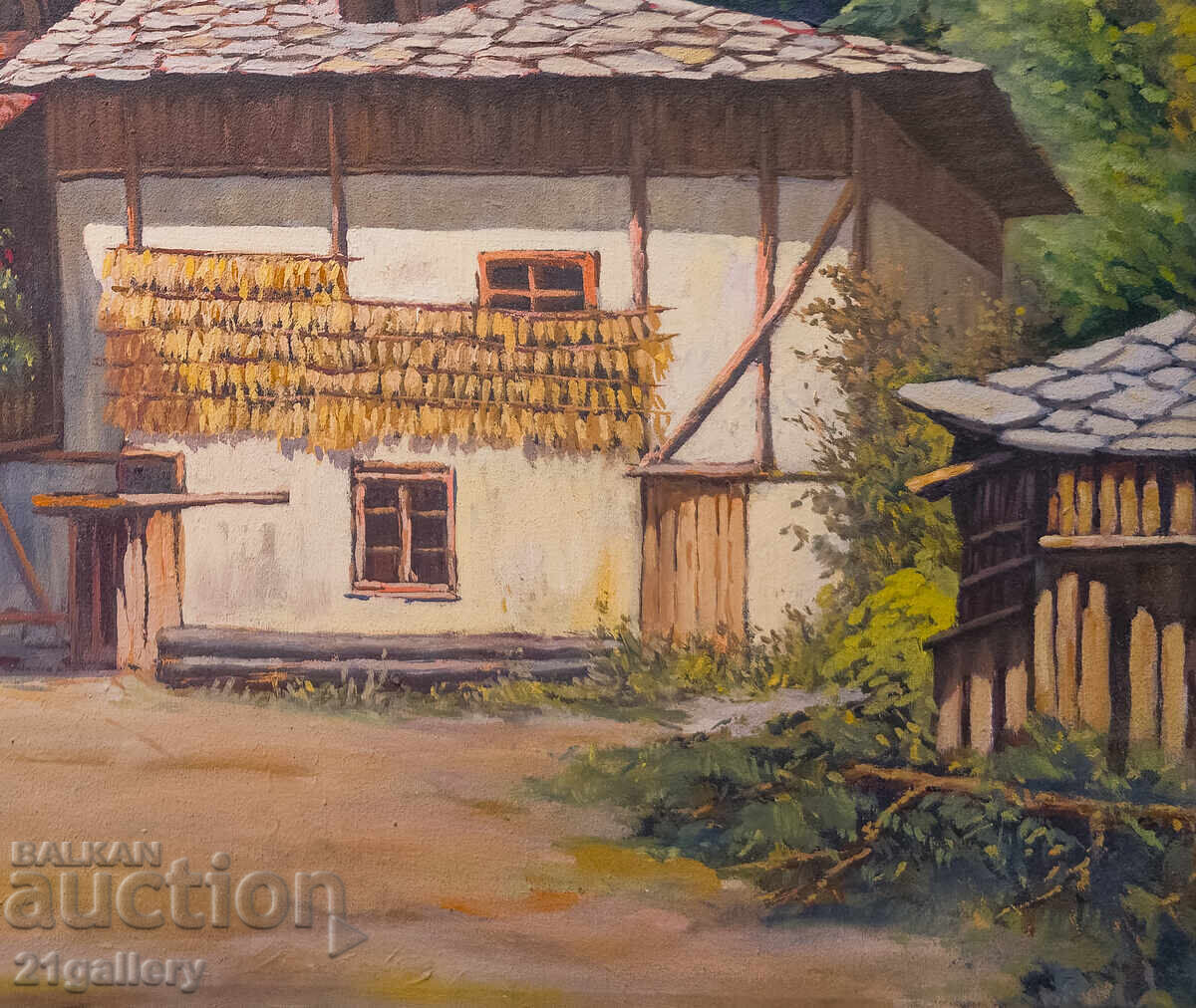 Culori de ulei, peisaj rural, case semnate - 7