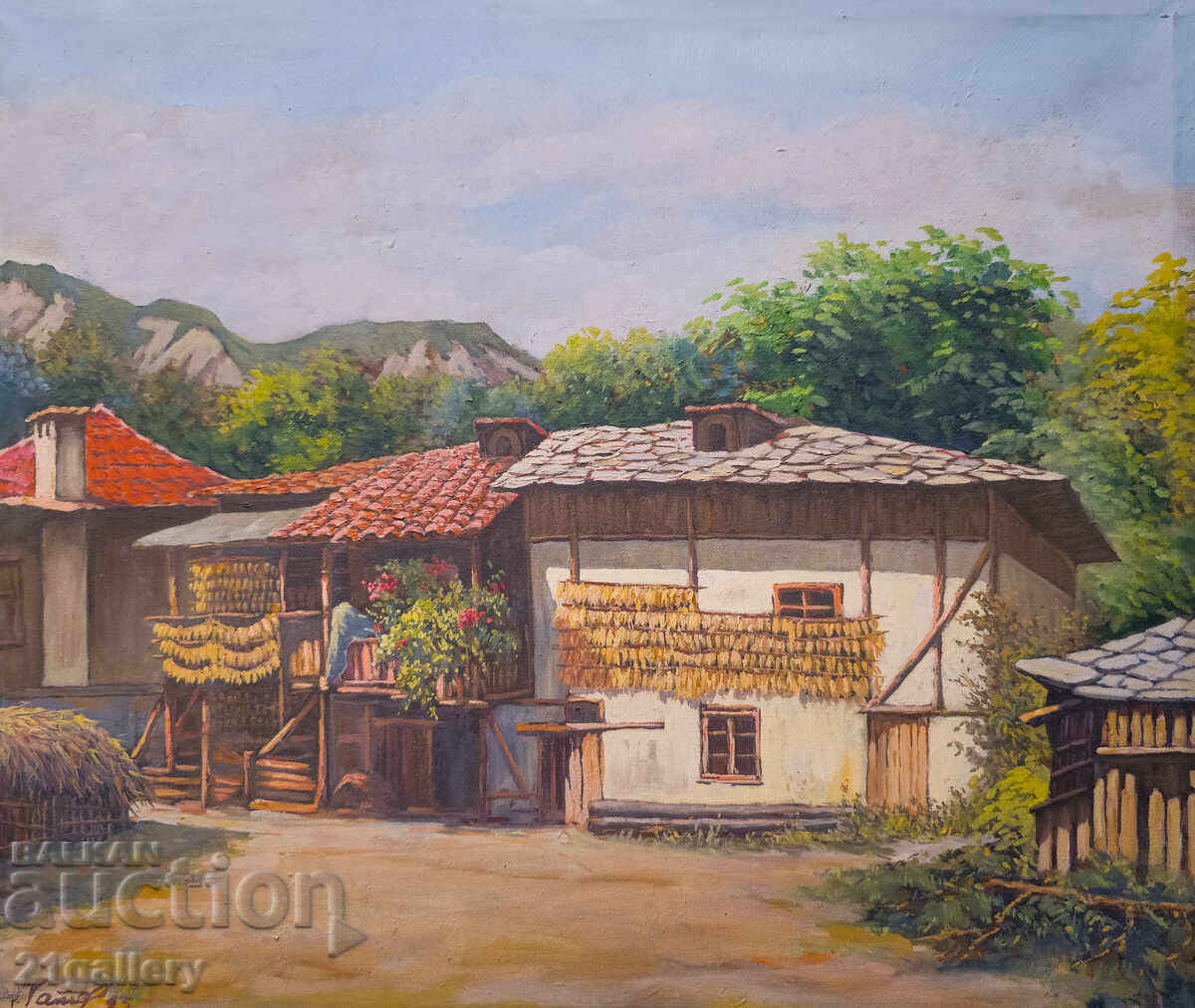 Culori de ulei, peisaj rural, case semnate