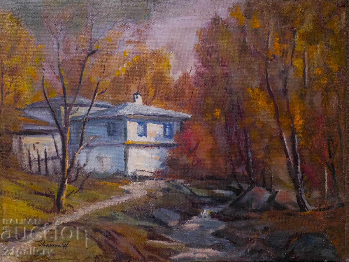 Oil paints, rural landscape, houses Oil paints, rural landscape, houses
