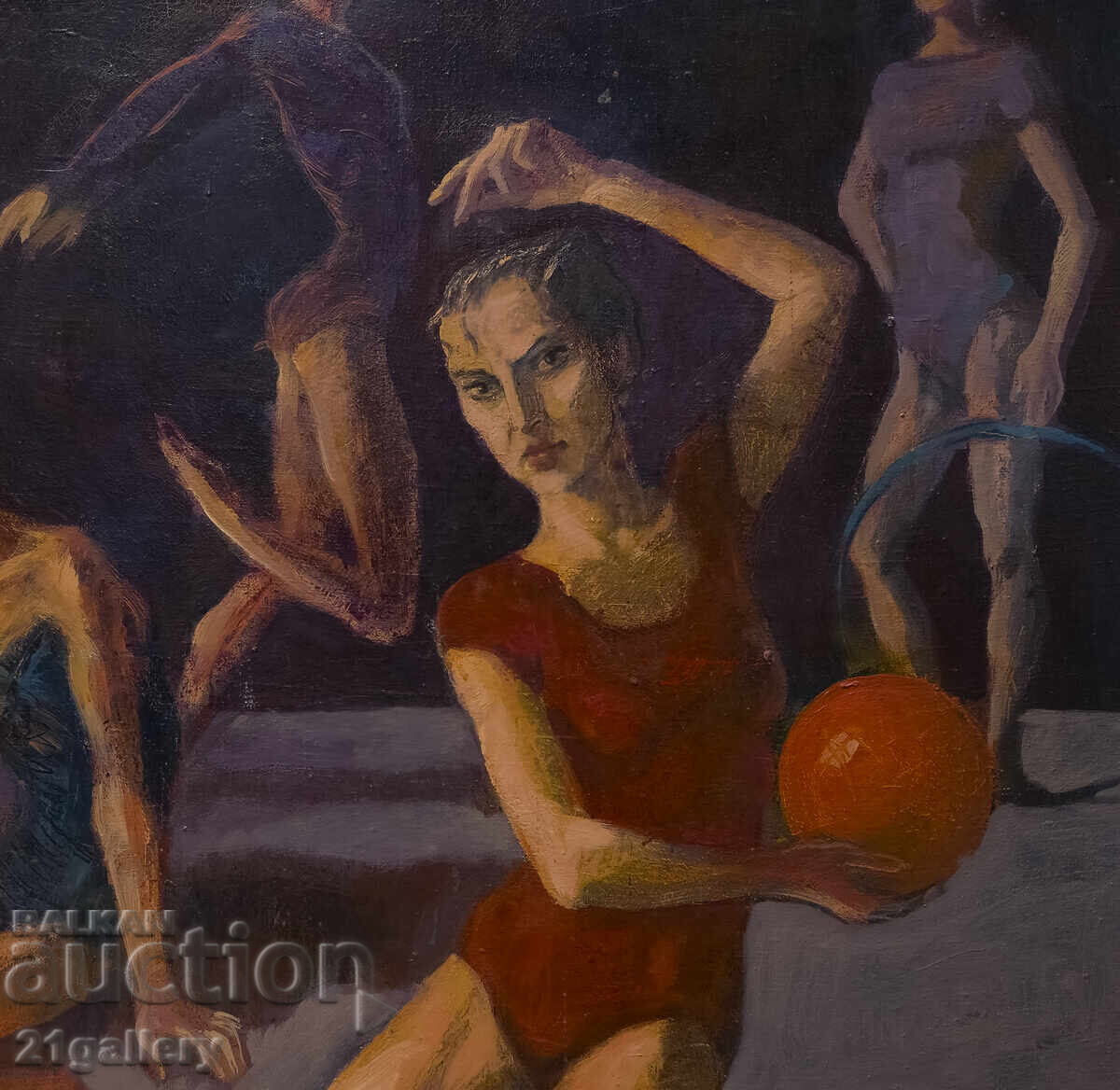 Δημοπρασία Παλαιός πίνακας ελαιογραφίας πορτρέτο καλλιτεχνικής γυμναστικής