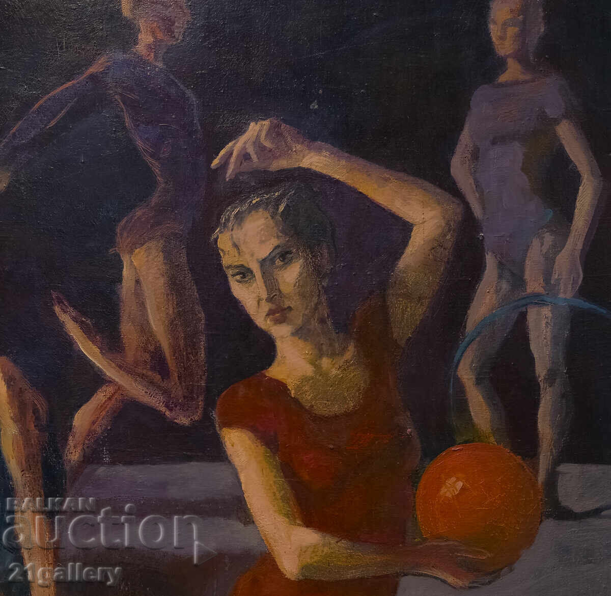 Παράδοση Παλαιός πίνακας ελαιογραφίας πορτρέτο καλλιτεχνικής γυμναστικής