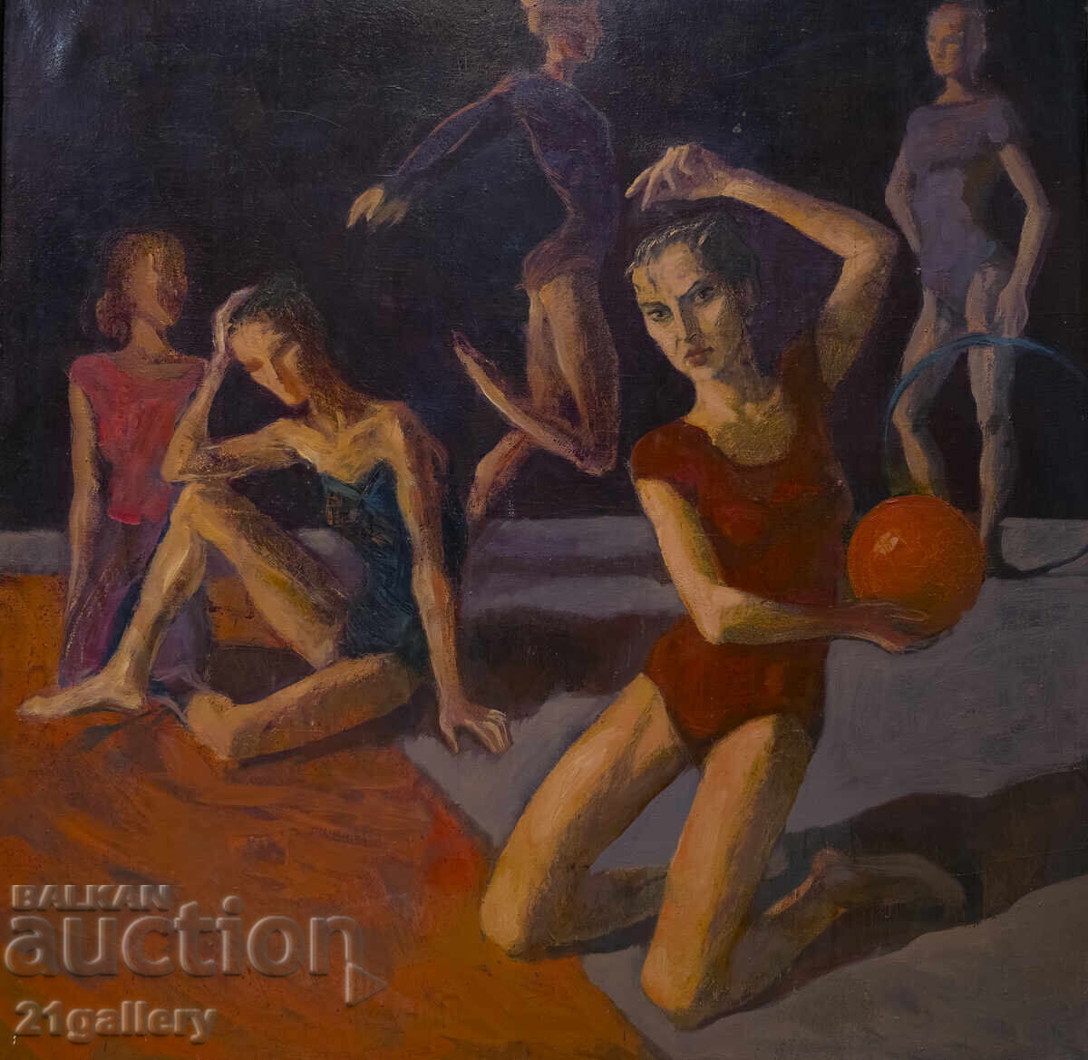 Παλαιός πίνακας ελαιογραφίας πορτρέτο καλλιτεχνικής γυμναστικής