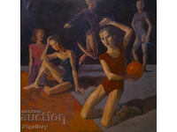 Παλαιός πίνακας ελαιογραφίας πορτρέτο καλλιτεχνικής γυμναστικής
