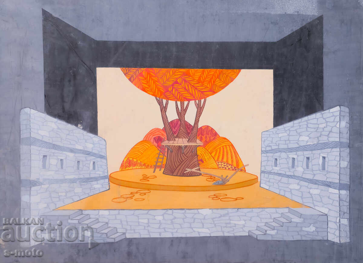 Gouache painting, scenography, interior